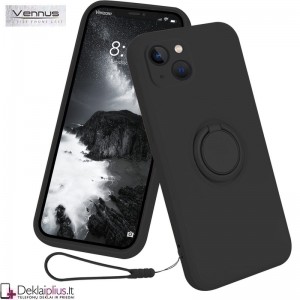 Vennus švelnaus silikono dėklas su žiedu - juodas (Apple Iphone 13 Mini)